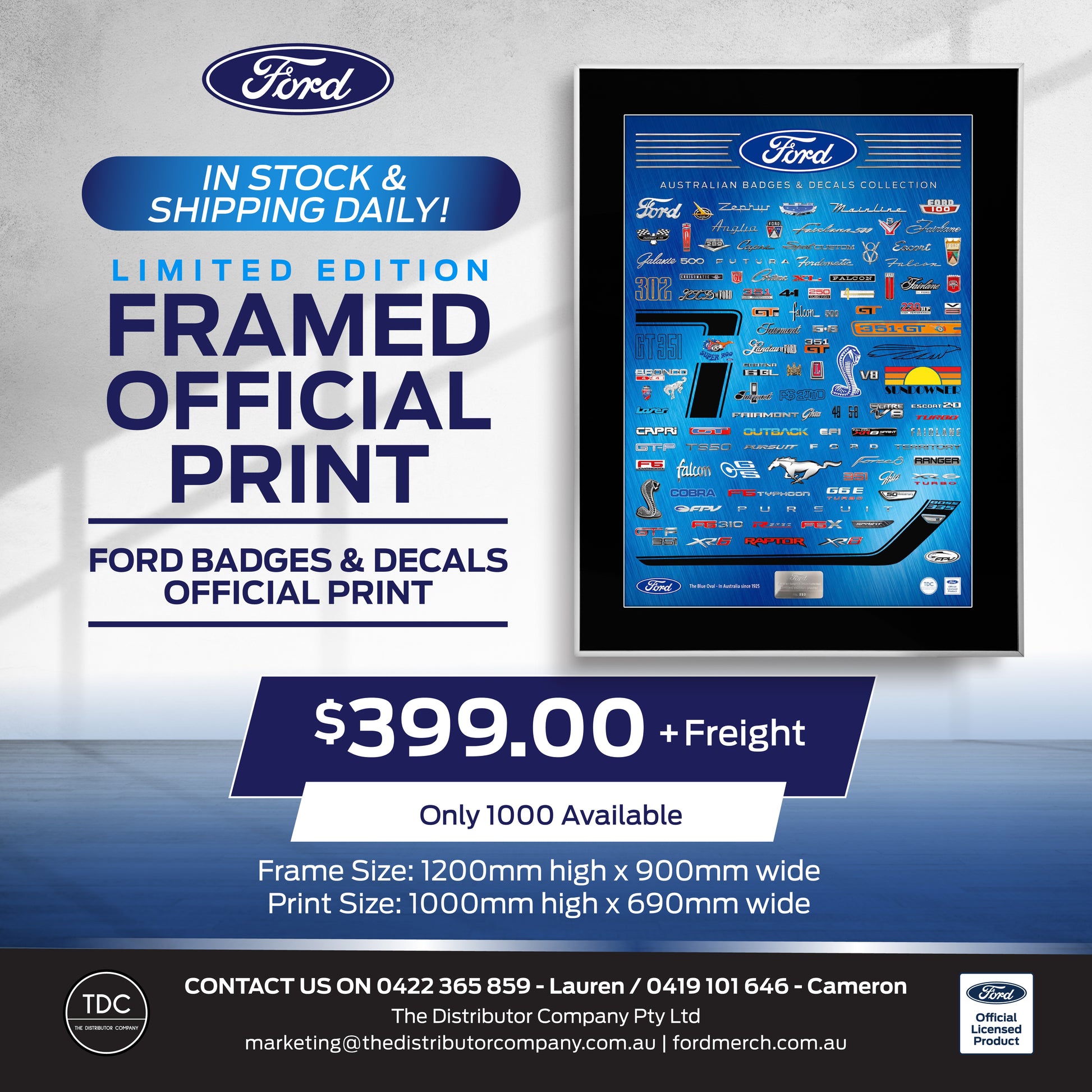 Limited Edition Framed Official Print - Ford Badges & Decals - (1200mm ...
